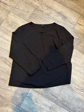 Emery Rose 2XL XXL Solid Plain Black Womens Long Sleeve Blouse